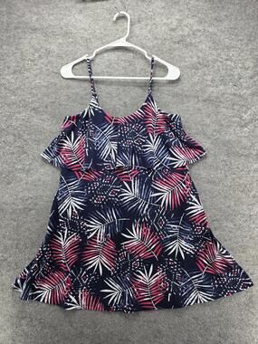Express Dress Womens S Blue Sundress Short Scoop Neck Ruffle Floral Lightweight